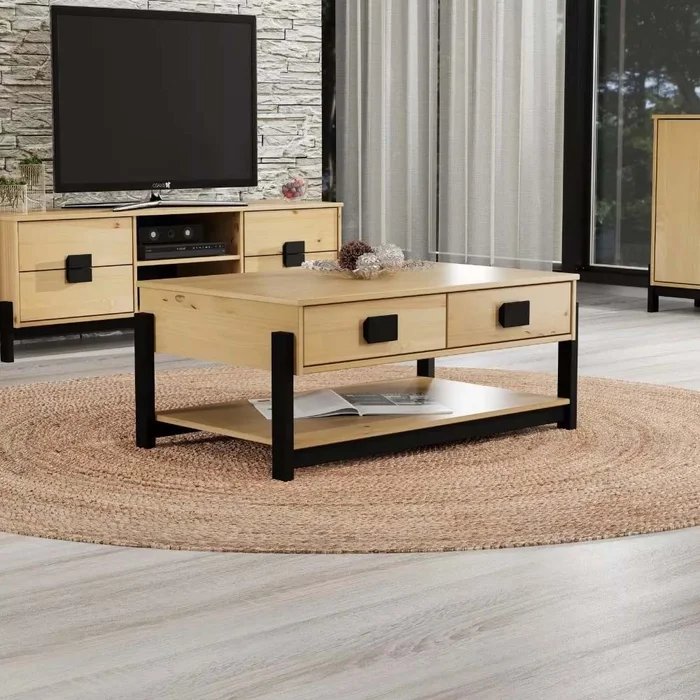 Mesa De Living 2 Cajones Madera Maciza Pino Encerado en Negro - Muebles, Uruguay | Soy Hogar, vista 14