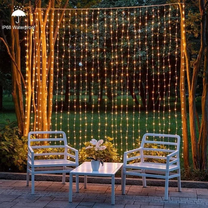 Cortina lluvia luces led cálida decoración 3x3mts - Lámparas de mesa, Uruguay | Buho Store, vista 3