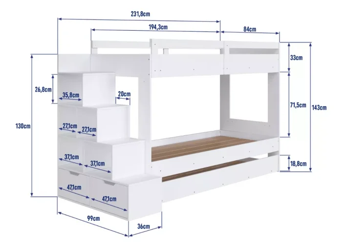 Cucheta Luca – Con Marinera – Blanca en Blanco - Dormitorio, Uruguay | RM Muebles y Deco, vista 5