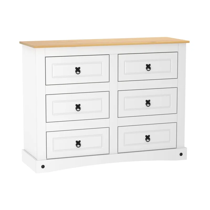 Comoda 6 Cajones Linea Mexicana Cajonera Para Dormitorio E1634 en Blanco con tapa nogal - Cómodas, Uruguay | Muebles Express