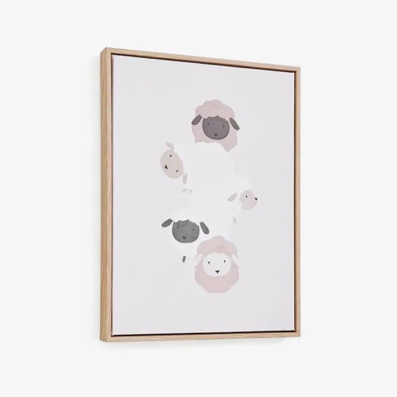Cuadro Milu - de ovejas beige y blanco 40 x 30 cm en Rosa - Decoración de pared, Uruguay | Kavehome