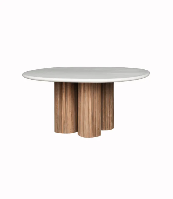 MESA LUCRECIA COMEDOR CEMENTO Y TEKA RECICLADA - Mesas de comedor, Uruguay | Más Infinito Casa
