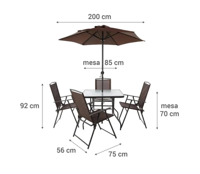 Juego De Jardin Menorca Chocolate Mesa +4 Sillas +sombrilla - Muebles para el exterior, Uruguay | Albanés, vista 3