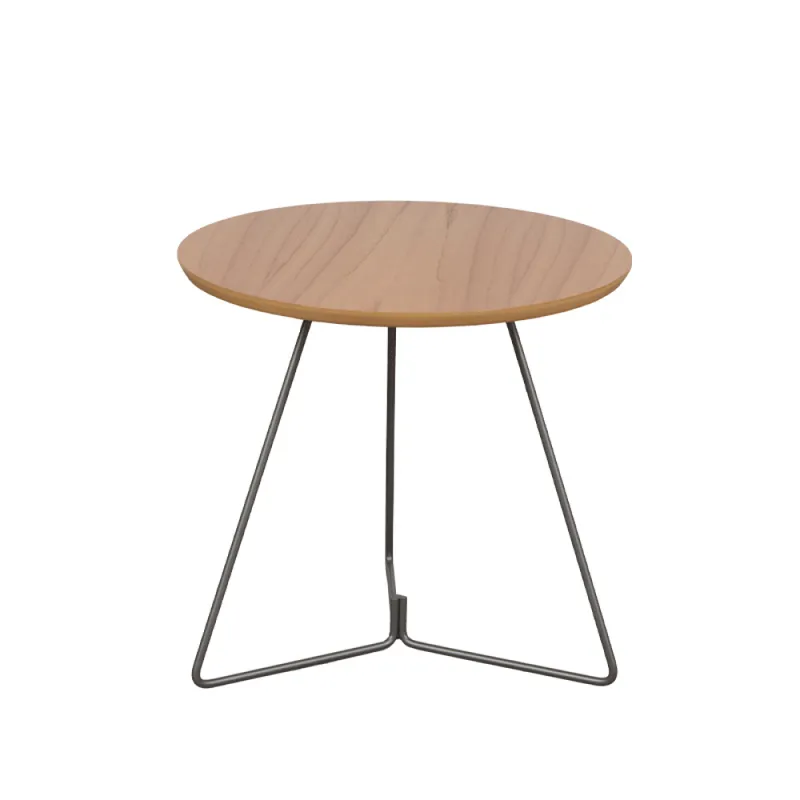 MESA LATRAL REDONDA - BASE LACA GRAFITO - TAPA CINAMOMO en Madera natural - Mesas de living, Uruguay | Champagne Home