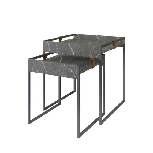 Conjunto Mesa Lateral Columbia (Mármol Gris/Hierro Negro) - Mesas de arrimo, Uruguay | Berna home