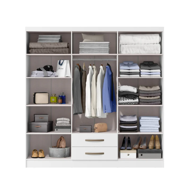 Armario Ropero Placard de 6 Puertas Línea Plus con 2 Cajones y Perchero Horizontal - MDP - Blanco en Blanco - Roperos y placares, Uruguay | Mulata, vista 3