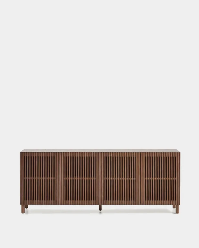 Aparador Beyla 4 puertas de chapa y madera maciza de fresno con acabado tono nogal 180 x 71,5 cm en Marrón - Aparadores y recibidores, Uruguay | Kavehome, vista 7