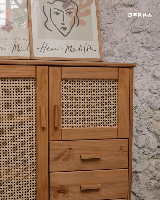 Armario Aparador Buffet Bargueño Madera de Pino Ratán Natural – Linea Yakarta en Madera natural - Aparadores y recibidores, Uruguay | Berna Home, vista 5
