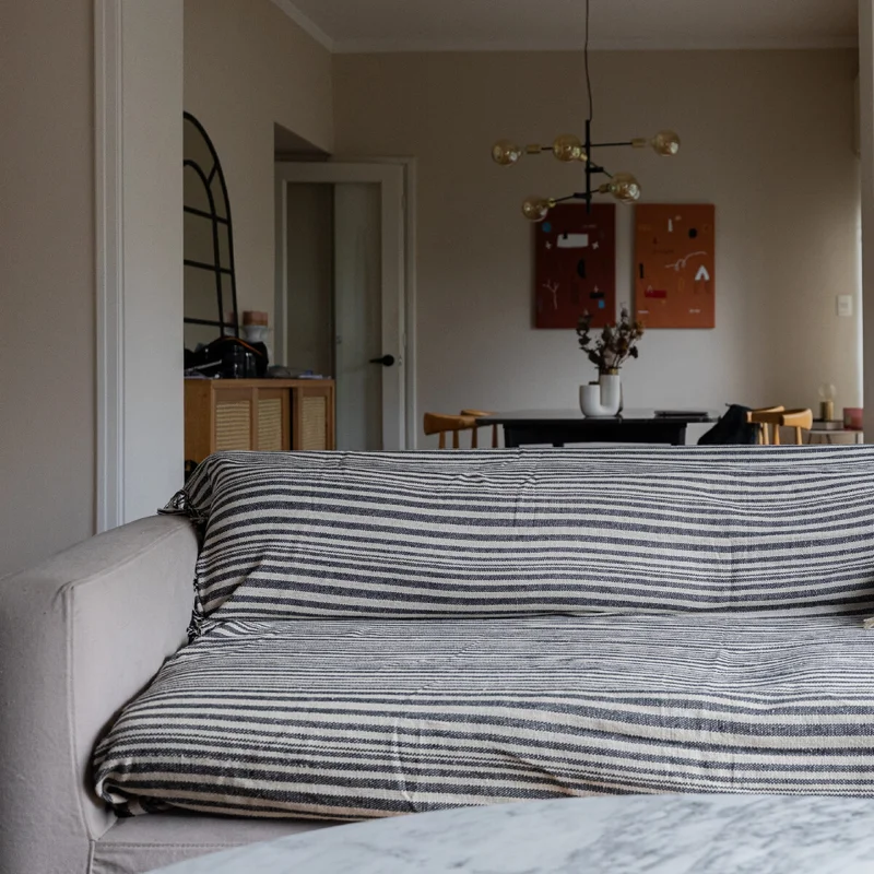 Manta para sillon y cama algodón Rayas Taupe - 180 x 130 cm en Beige - Textiles, Uruguay | Buho Store, vista 7