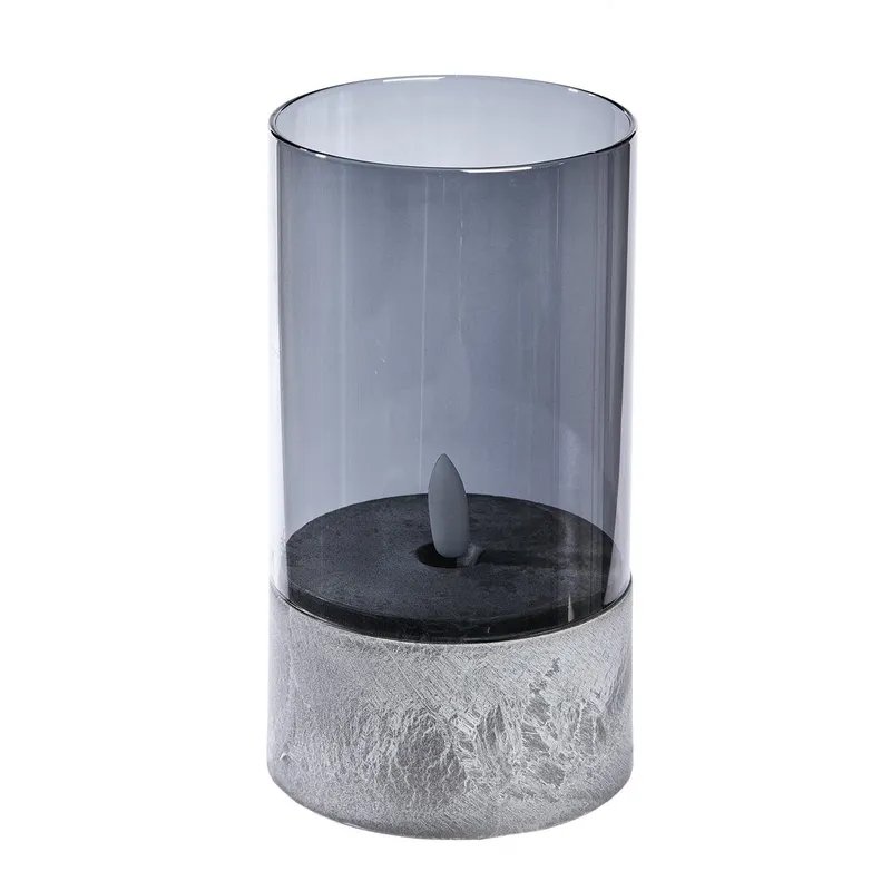 FAROL LED CILINDRICO DE VIDRIO D8x13CM GRIS en Gris - Velas y Portavelas, Uruguay | Decohogar