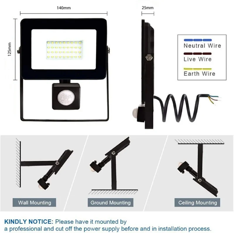 Proyector LED Sensor Movimiento 20W Luz Cálida en Negro - Lámparas colgantes, Uruguay | Serlux, vista 5