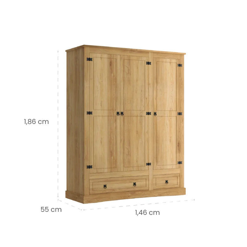 Ropero 3 Puertas 2 Cajones Madera - Linea Mexicana - Natural en Blanco - Roperos y placares, Uruguay | Rústico Hogar, vista 5