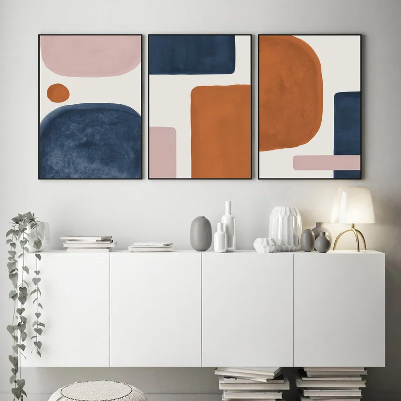 Abstractos Neutros - Geometry Tríptico en Multicolor - Láminas, Uruguay | La Cuadrería