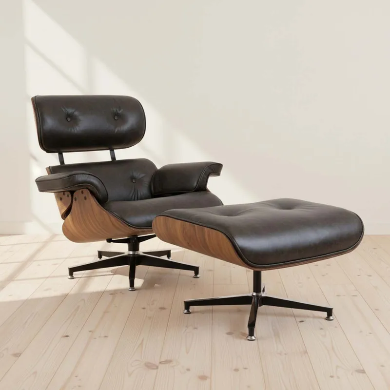 Butaca C/puff 1 Cuerpo Cuero-100-natural Negro Eames en Negro - Sillones y sofás, Uruguay | Divino