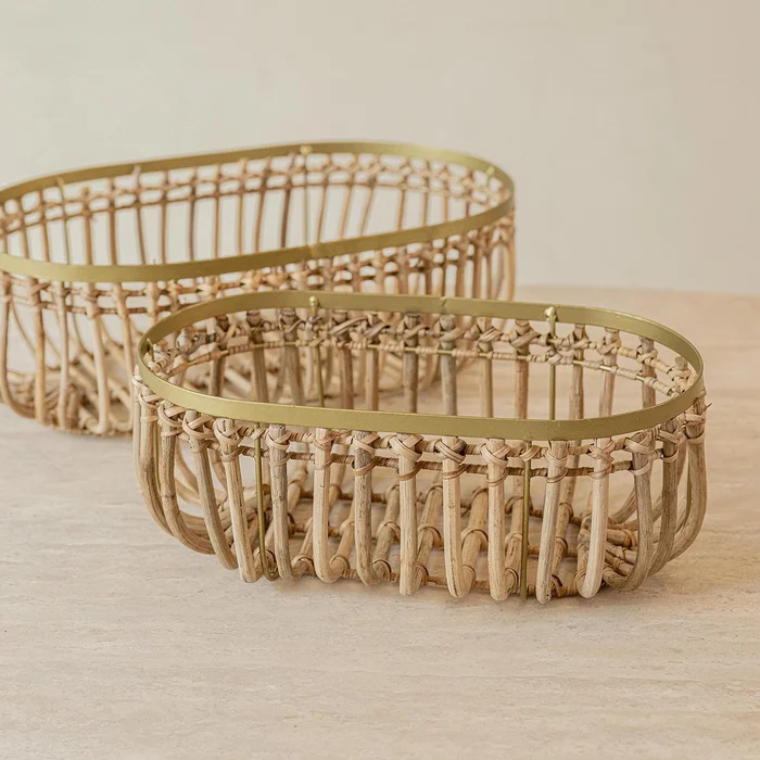 Set paneras metal y bamboo en Madera natural - Canastos, Uruguay | De Arcos