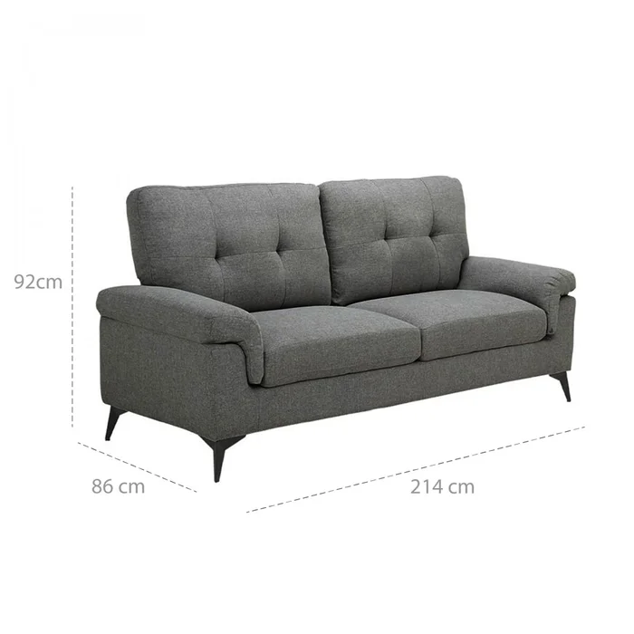 Sillón 3 Cuerpos Tela y Madera Natural Living - Lamona - Gris Oscuro en Gris - Sillones y sofás, Uruguay | Rústico Hogar, vista 4