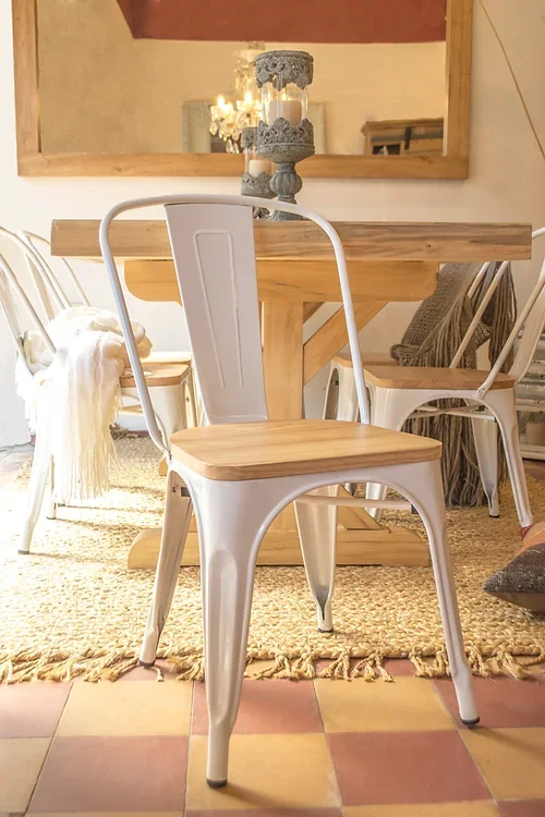 Silla Tolix Asiento de Madera Metal Blanco en Blanco - Sillas, Uruguay | Berna home, vista 3