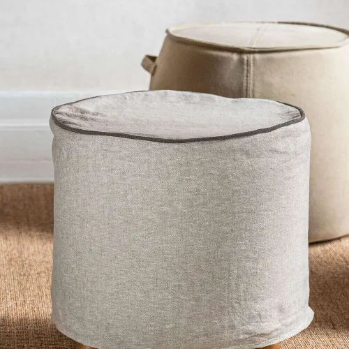 PUFF POLLY - FUNDA LINO CON VIVO en Gris - Butacas, banquetas y puffs, Uruguay | La Iberica