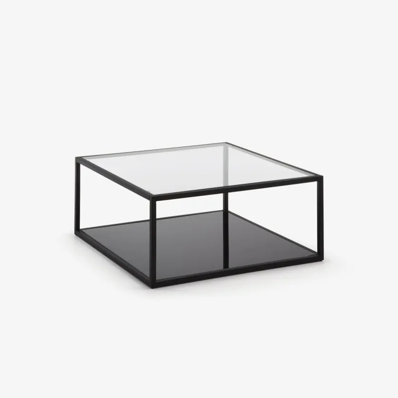 Mesa de centro Blackhill - 80 x 80 cm cristal y acero acabado negro en Negro - Mesas de living, Uruguay | Kavehome