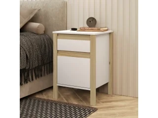 Mesa de Luz Combinado madera 1C, 1P Blanco/miel - Mesas de luz, Uruguay | Quesal, vista 4