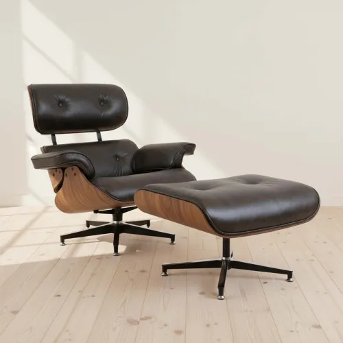 Butaca C/puff 1 Cuerpo Cuero-100-natural Negro Eames en Negro - Sillones y sofás, Uruguay | Divino
