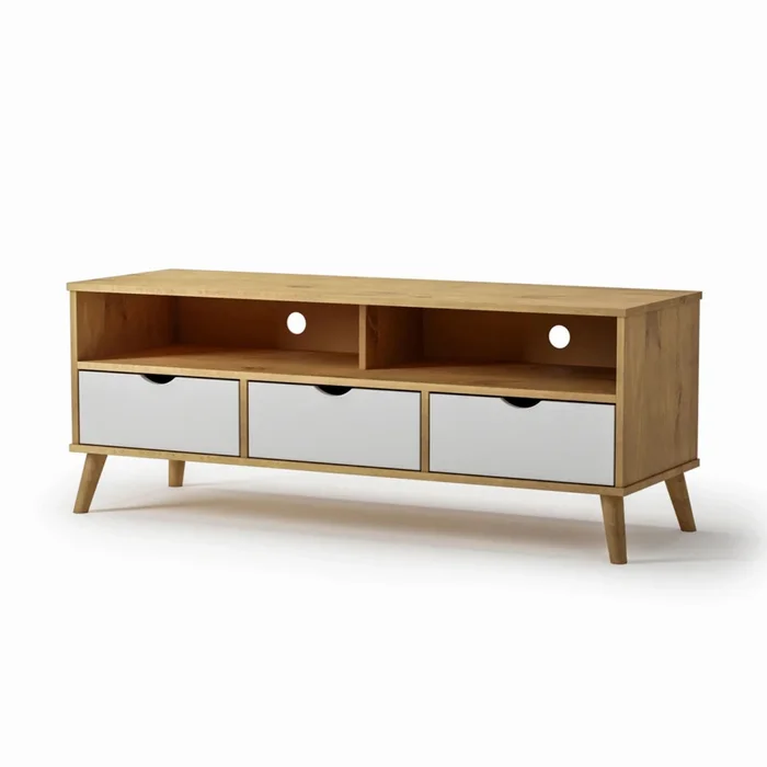 Rack de TV 3 Cajones Madera - Línea Berlin - Blanco en Blanco - Muebles para TV, Uruguay | Ecowood, vista 2