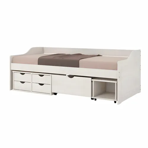 Cama Madera Maciza Con Cajones - 1 plaza - Linea Floro / Funcional - Blanco en Blanco - Dormitorio, Uruguay | Rústico Hogar