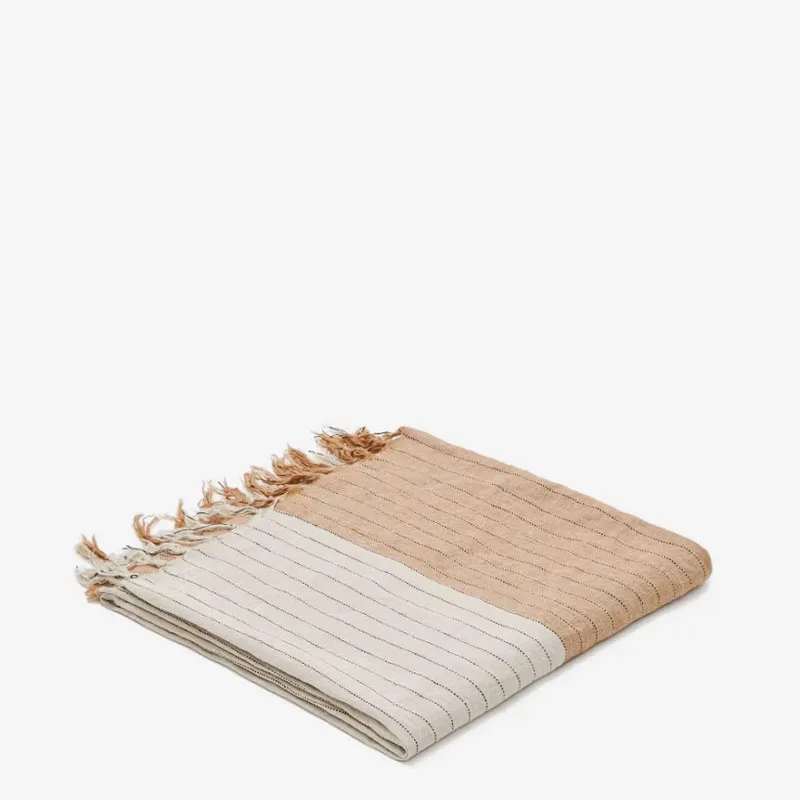 Manta Sunig 100% lino rayas beige y terracota 130 x 170 cm en Multicolor - Textiles, Uruguay | Kavehome