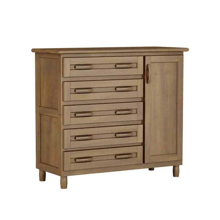 Comoda Zapatera 5 Cajones 1 Puerta 100% Madera en Madera natural - Cómodas, Uruguay | Lais Muebles