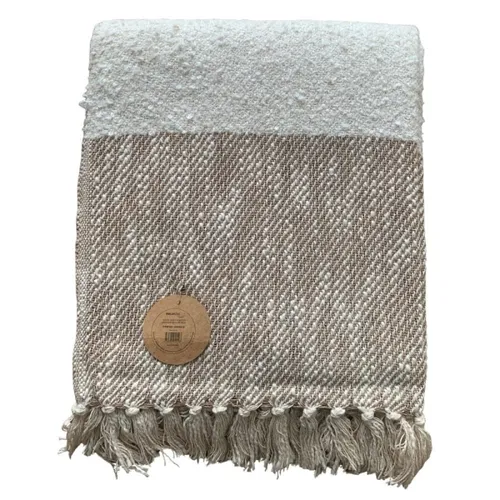 MANTA TEJIDA ALGODÓN 125X150CM BICOLOR BEIGE en Beige - Textiles, Uruguay | Decohogar