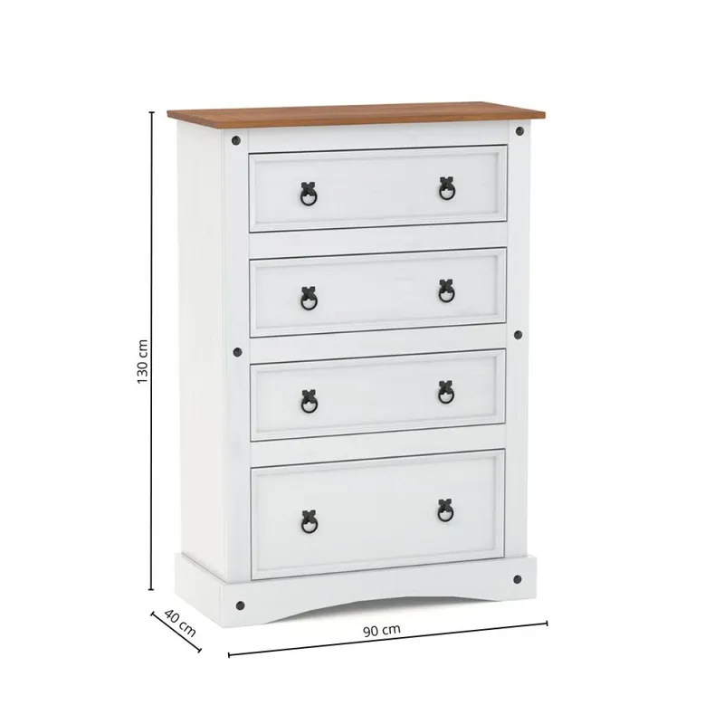 Cómoda 4 Cajones Línea Naturale - Blanco/Roble en Multicolor - Cómodas, Uruguay | La Cueva Muebles