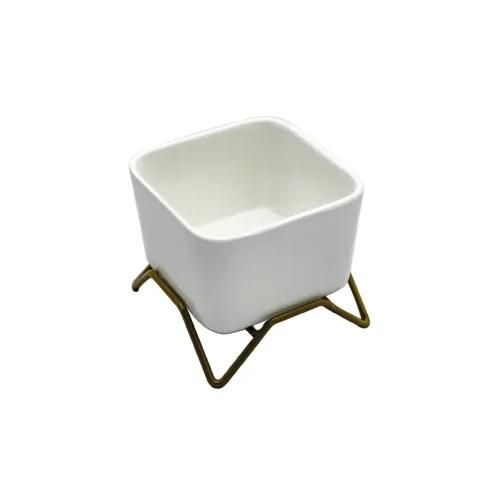 MACETA CERAMICA C/BASE 6x6x9CM BLANCO/DORADO en Blanco - Macetas, Uruguay | Koz