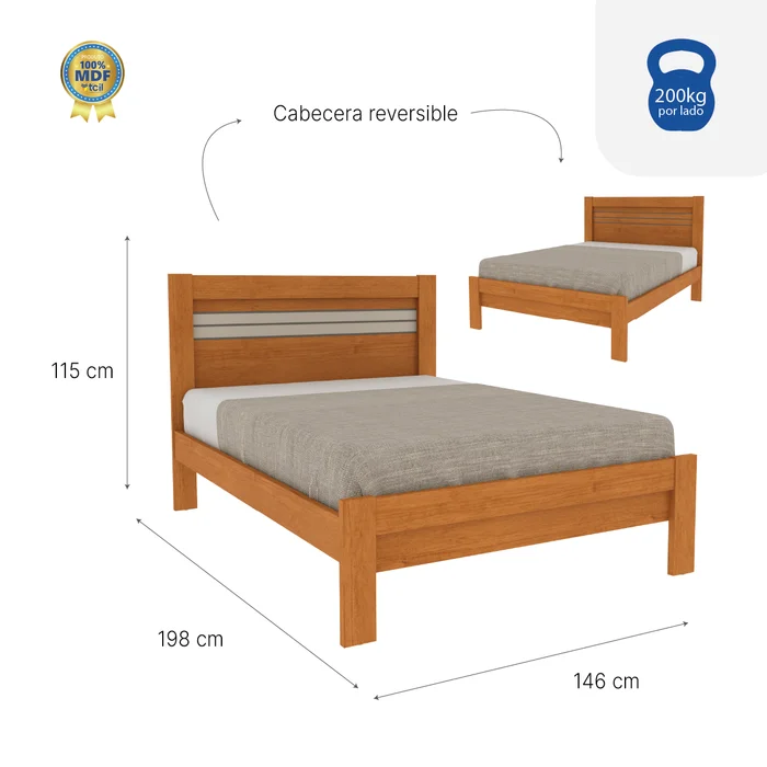 Cama 2 Plazas Safira en Cinamomo - Dormitorio, Uruguay | Muebles Express, vista 3