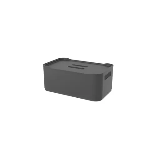 CESTO C/TAPA PLASTICO RECTANGULAR 30.5x19x12CM GRIS OSCURO en Gris - Canastos, Uruguay | Decohogar