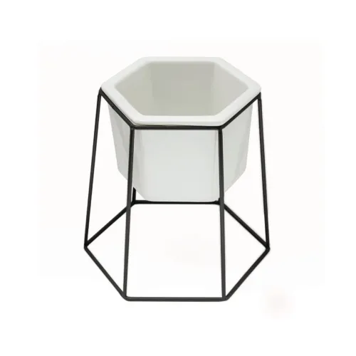 MACETA CERAMICA HEXA C/BASE D17x20CM BLANCO/NEGRO en Multicolor - Macetas, Uruguay | Koz