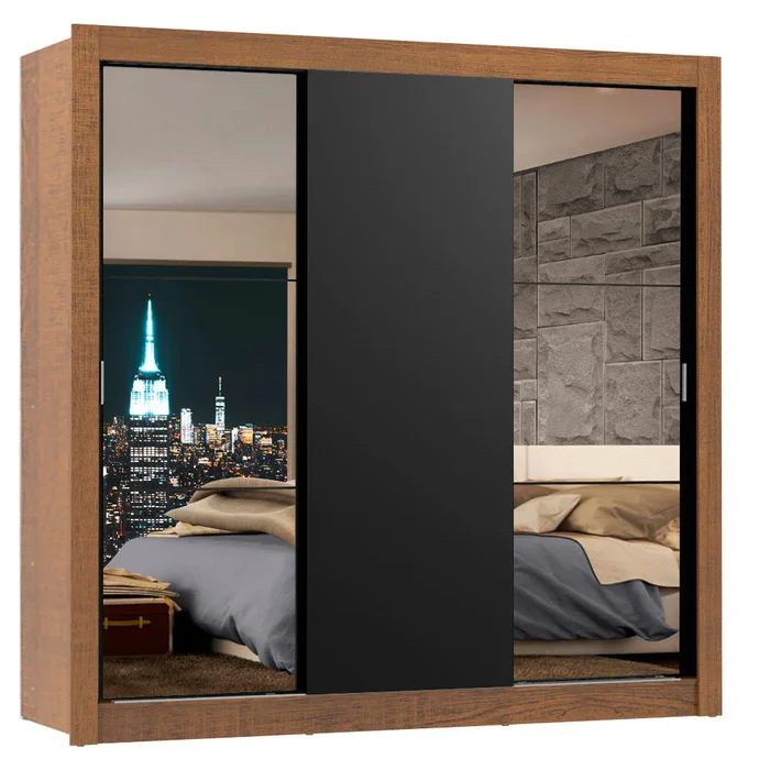 Ropero Placard Matrimonial Monaco 170CM con 2 Espejos 3 Puertas Corredizas en Negro/Rustico - Roperos y placares, Uruguay | Balton, vista 13