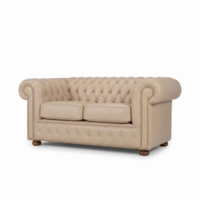 Sofá Chesterfield Novo - Cuero Básico - 2 cuerpos - Arena - (Preventa) en Beige - Sillones y sofás, Uruguay | Nyr, vista 3