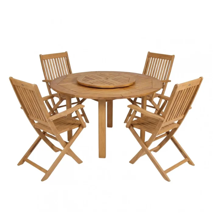 Juego de comedor Mesa Centro Giratoria + 4 Sillas plegables en Madera natural - Muebles para el exterior, Uruguay | Rústico Hogar