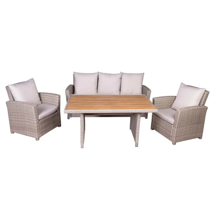 Set De Comedor Rattan-sintetico Natural-beige Malibu en Madera natural - Muebles para el exterior, Uruguay | Divino, vista 2