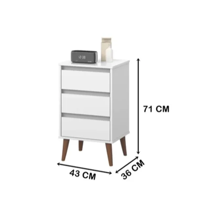 Mesa De Luz Alta 3 Cajones Estilo Retro Nórdico 100% Mdp Blanco - Mesas de luz, Uruguay | Muebles Express, vista 3