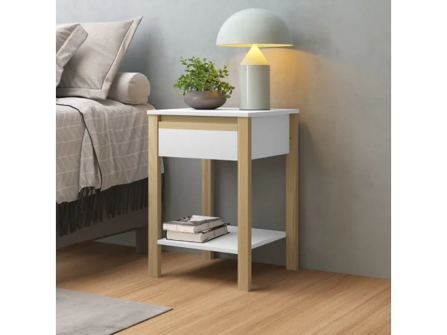 Mesa de luz Combinado madera 1Cajon Blanco/miel - Mesas de luz, Uruguay | Quesal