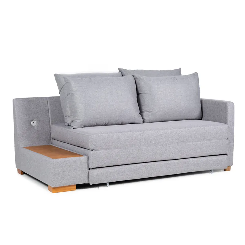 Sofá Cama Niki - Con mesa - Tela Rústica - 9910 (Lino Gris) en Gris - Sillones y sofás, Uruguay | NYR