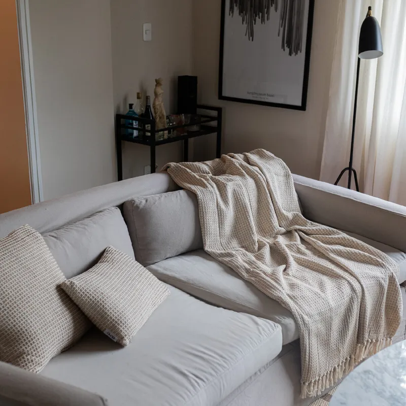 Manta para sillón y cama algodón Beige Waffle - 180 x 130 cm en Beige - Textiles, Uruguay | Buho Store