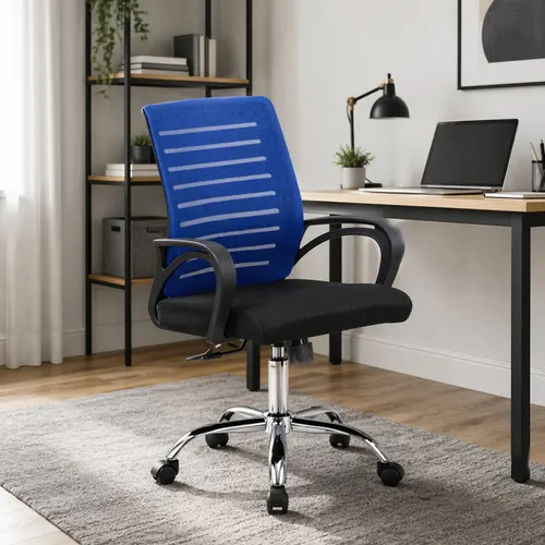SILLA DE ESCRITORIO RESPALDO MESH AZUL MC025B - Escritorios y sillas de escritorio, Uruguay | Alfa Ventas