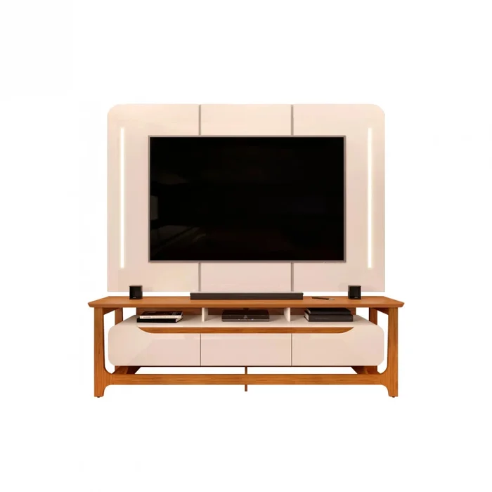 Rack con Panel Salvatore - Blanco en Blanco - Muebles para TV, Uruguay | Ecowood