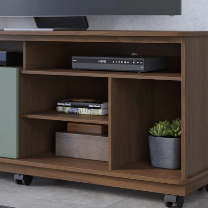 Rack Tv 2 Puertas Varios Estantes Y Ruedas Hasta 65 Pulgadas en Marrón - Muebles para TV, Uruguay | Soy Hogar, vista 3