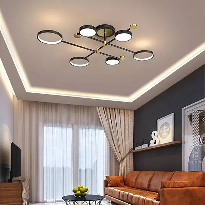 Luminaria techo led 6 aros 60W negro en Negro - Lámparas colgantes, Uruguay | Decotech, vista 2