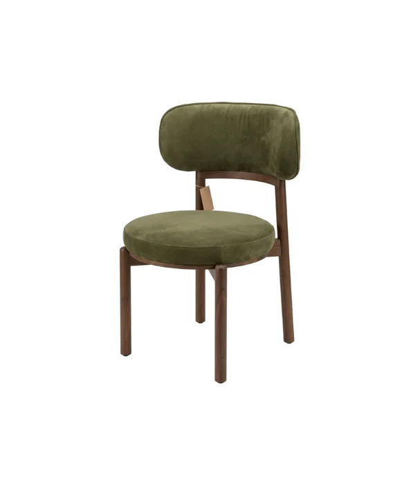 SILLA HILARIO NOGAL Y GAMUZA VERDE en Verde oliva - Sillas, Uruguay | Más Infinito Casa