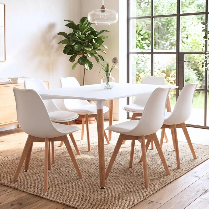Juego de Comedor 6 Sillas Eames acolchada 120 - Blanco en Blanco - Mesas de comedor, Uruguay | Rústico Hogar