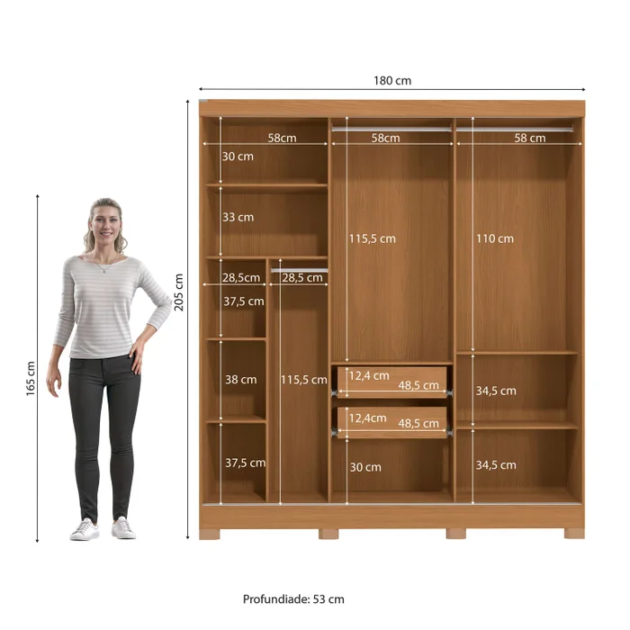 Ropero 3 Puertas Corredizas 180CM - Turin en Madera natural - Roperos y placares, Uruguay | Balton, vista 5